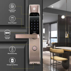 YDM 4115 -A Series, Biometric Smart Lock, Brown with Fingerprint, PIN, manual key works with Yale Home App